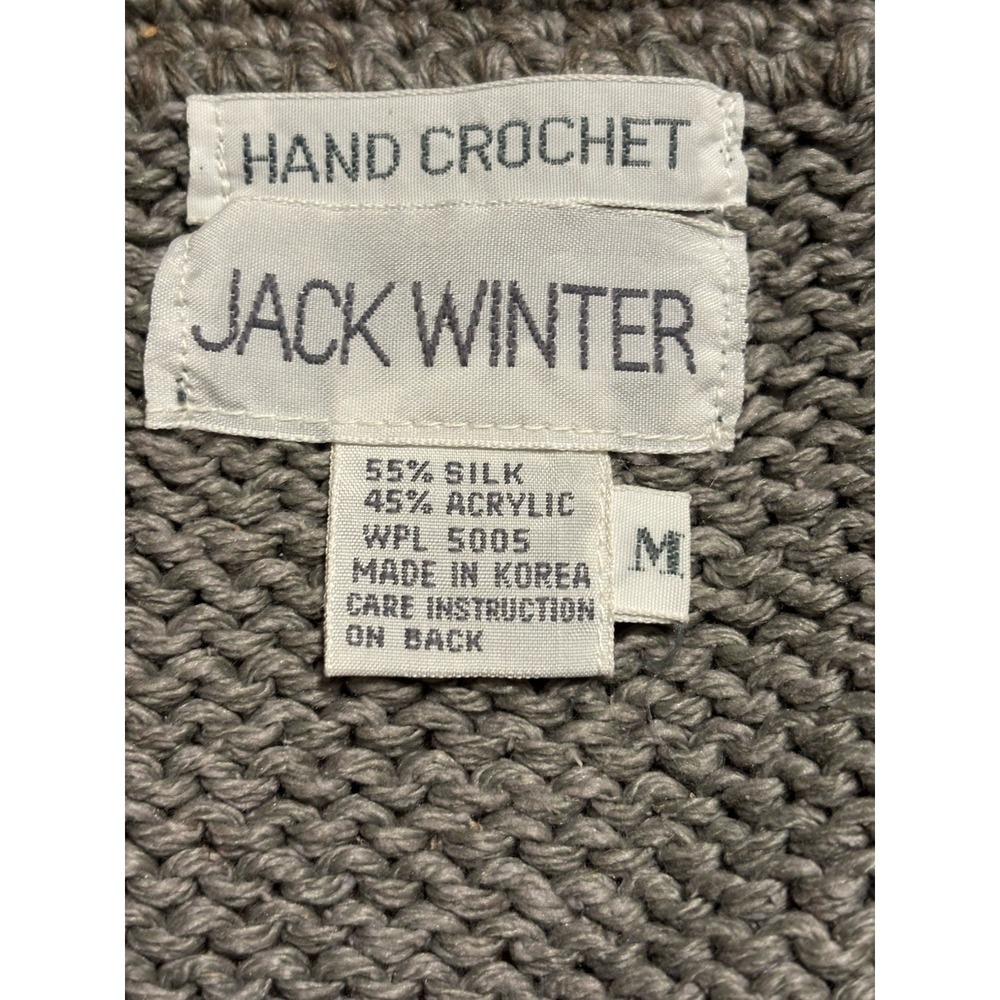Jack Winter Vintage Hand Crochet Silk Blend Gray Striped Button Sweater Vest M - Picture 2 of 9